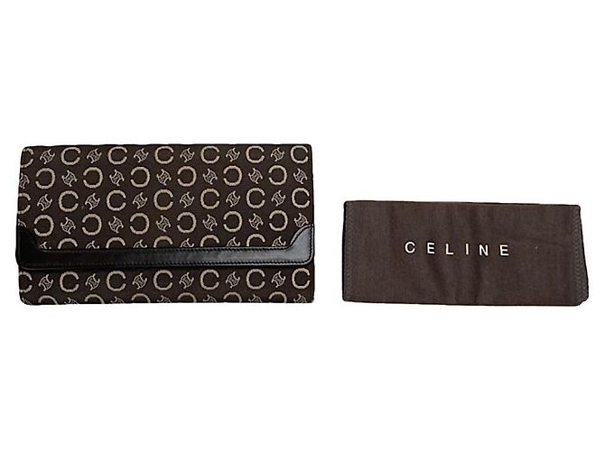 Céline Celine Triomphe Brown Cotton Wallet