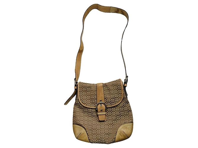 Bolso de mano de algodón beige Coach Signature Sufflette