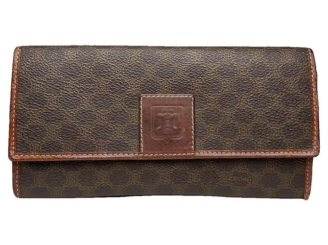 Céline Celine Triomphe Brown Leather Wallet