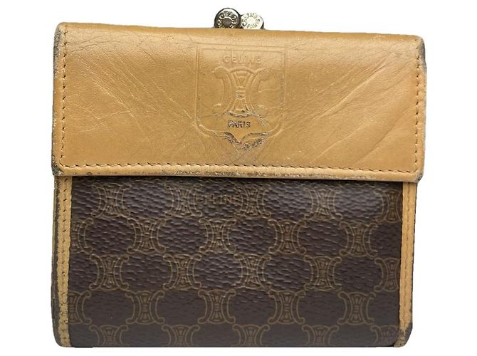Céline Celine Triomphe Beige Leather Wallet