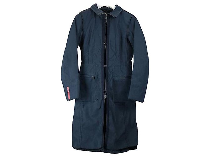 Prada Navy Polyester Coat Navy blue