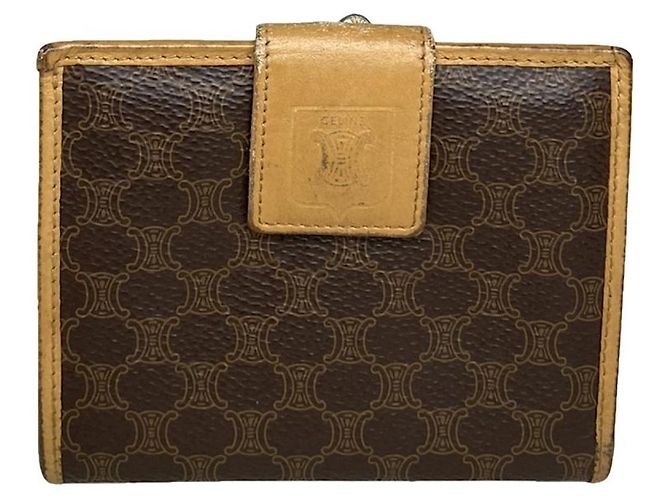 Céline Celine Triomphe Vintage Brown Leather Wallet