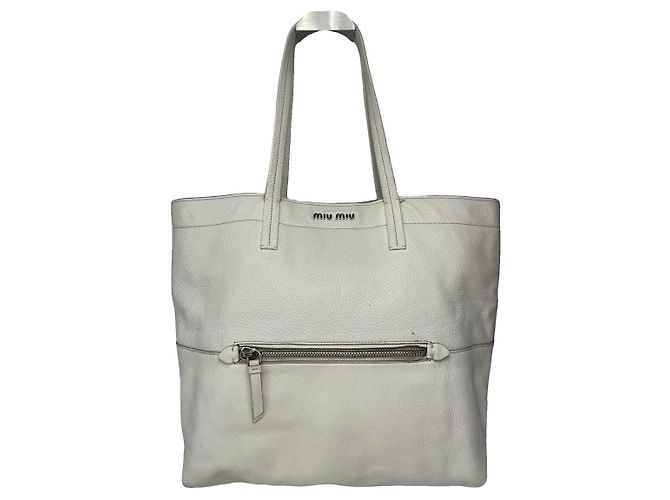 Bolsa de mão de couro branco Miu Miu Bow