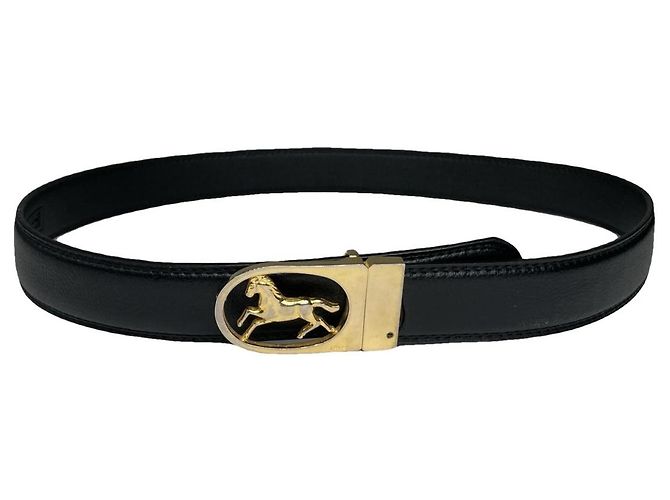 Céline Celine Triomphe Black Leather Belt
