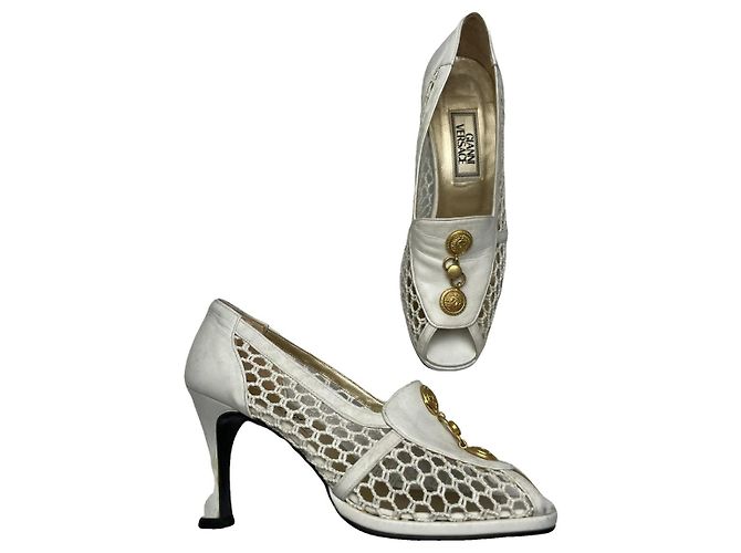 Talons en cuir verni blanc Gianni Versace