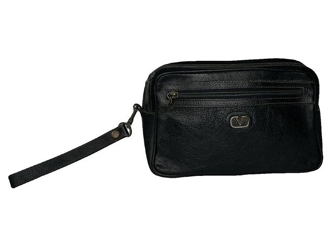 Bolso de mano de cuero negro VLogo de Valentino Garavani