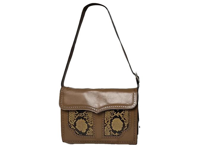 Bolsa de couro marrom Saint Laurent Satchel Y com studs