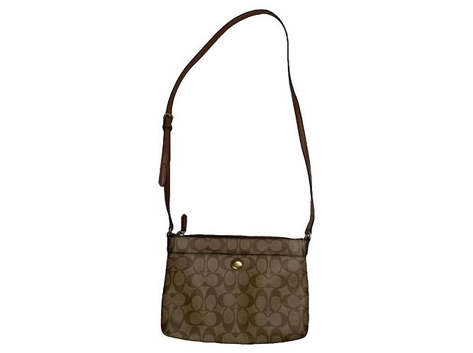 Bolsa de mão de couro marrom Sufflette Signature da Coach