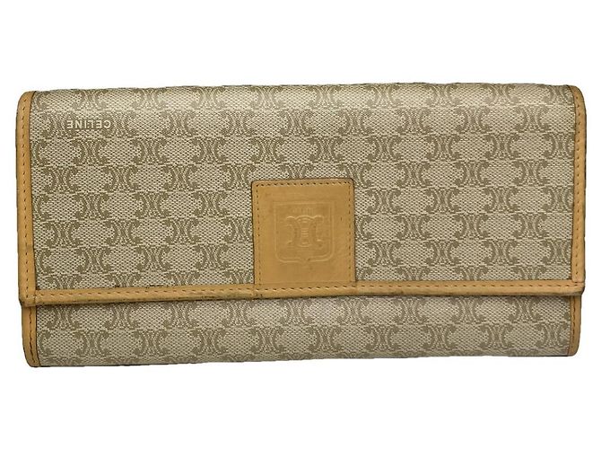 Céline Celine Triomphe Vintage Beige Leather Wallet