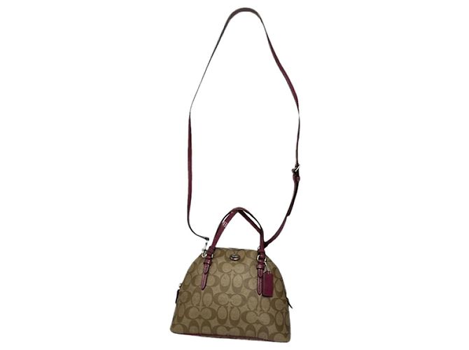 Bolsa de mão de couro marrom Sufflette Signature da Coach