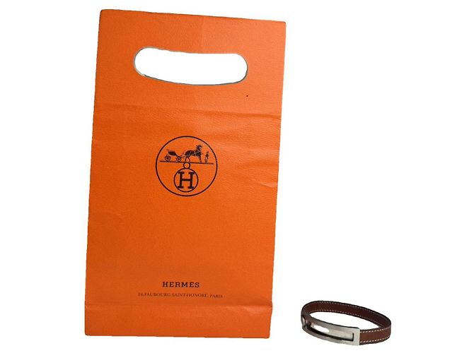 Pulseira de Couro Marrom Charnière da Hermès