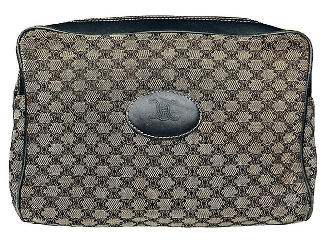 Céline Celine Triomphe Vintage Schwarze Leder Clutch Tasche