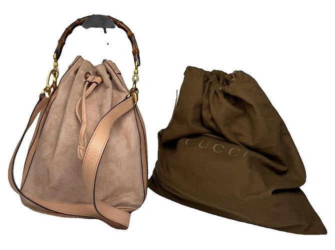 Borsa a secchiello in pelle rosa Gucci Horsebit 1955