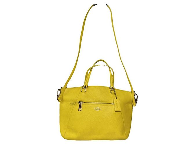 Bolsa de couro amarelo Sufflette Signature da Coach
