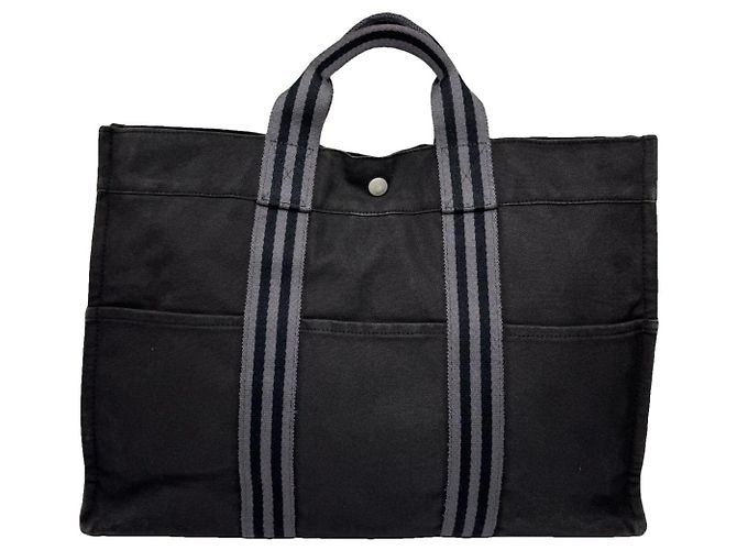 Bolso de mano de algodón negro de Hermès
