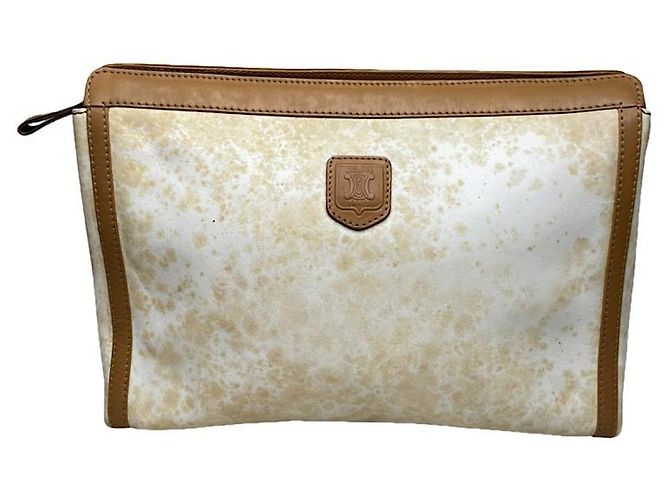 Céline Celine Triomphe Vintage Weiße Leder-Clutch