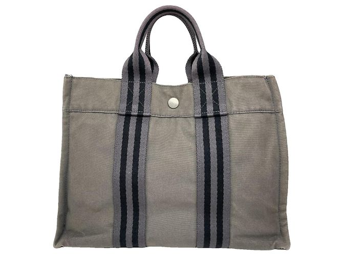 Bolsa de mão de algodão cinza da Hermès