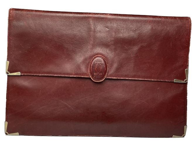 Cartier Burgundy Leather Clutch Bag Dark red