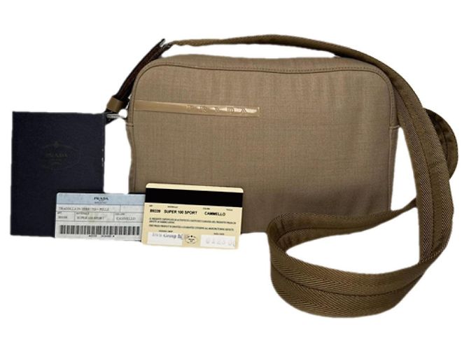 Bolsa de mão de algodão bege da Prada