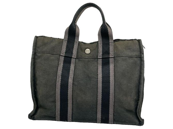 Bolso de mano de algodón negro de Hermès