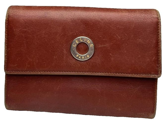 Céline Celine Triomphe Brown Leather Wallet