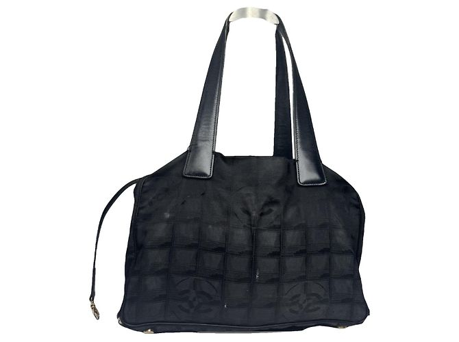 Bolso de mano de algodón negro Chanel