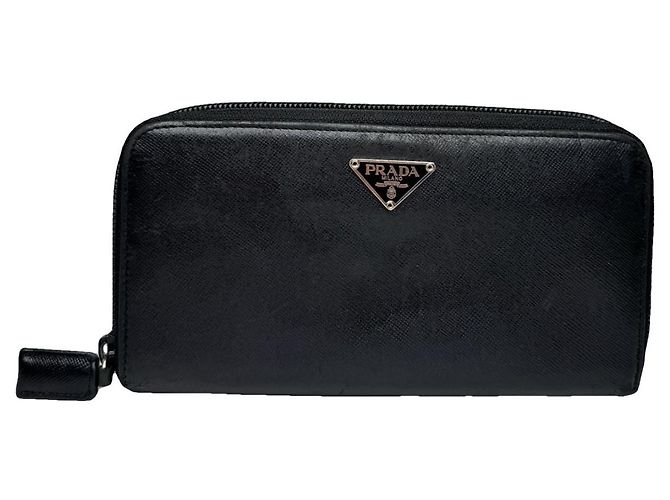 Saffiano Cartera de cuero negro Prada Tessuto