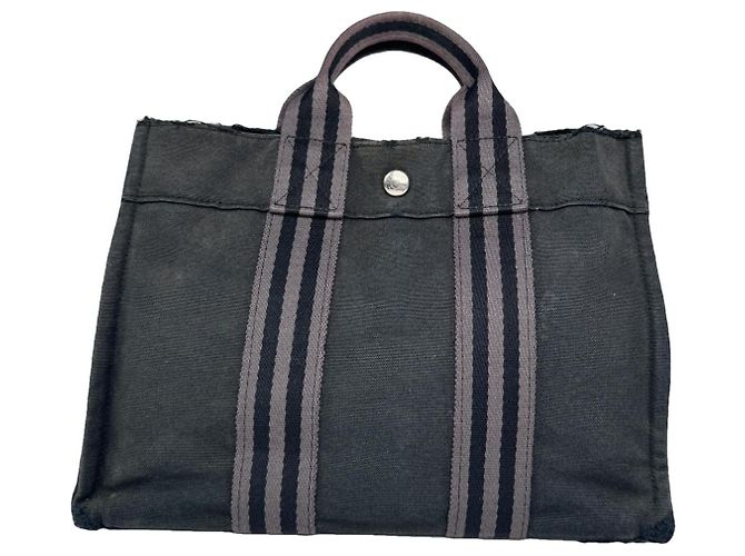 Bolsa de mão de algodão preto Hermès