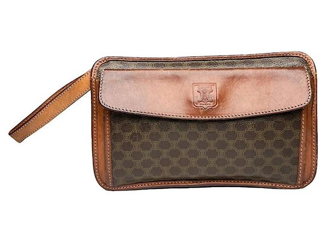 Céline Bolsa de mão de couro marrom vintage Celine Triomphe