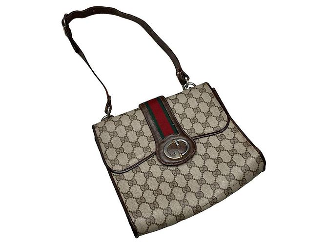 Bolsa de mão de couro cinza Gucci Ophidia Dome
