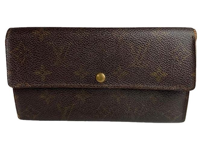 Cartera de cuero marrón Louis Vuitton Flore Castaño