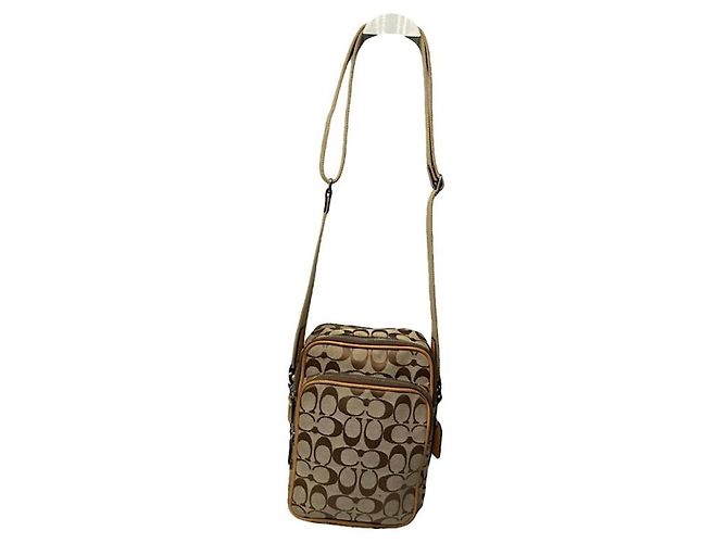 Bolsa de mão de algodão bege Sufflette Signature da Coach
