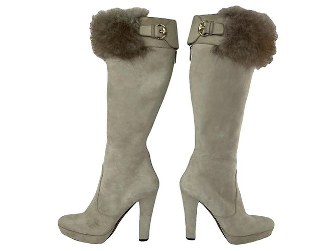 Gucci Silver Leather Boot Silvery