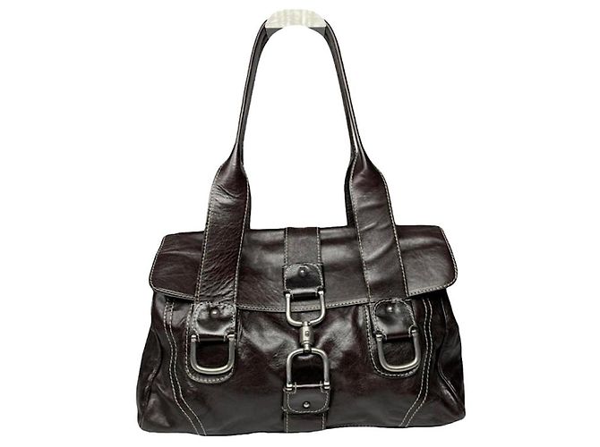 Autre Marque Sac à main en cuir marron non signé