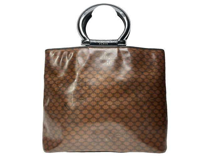 Céline Sac à main en cuir verni marron Celine
