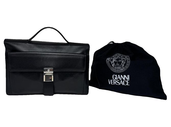 Borsa in pelle nera Gianni Versace Nero