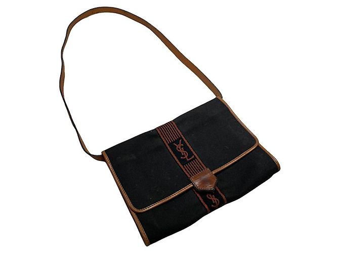 Bolso de mano de algodón negro Yves Saint Laurent 