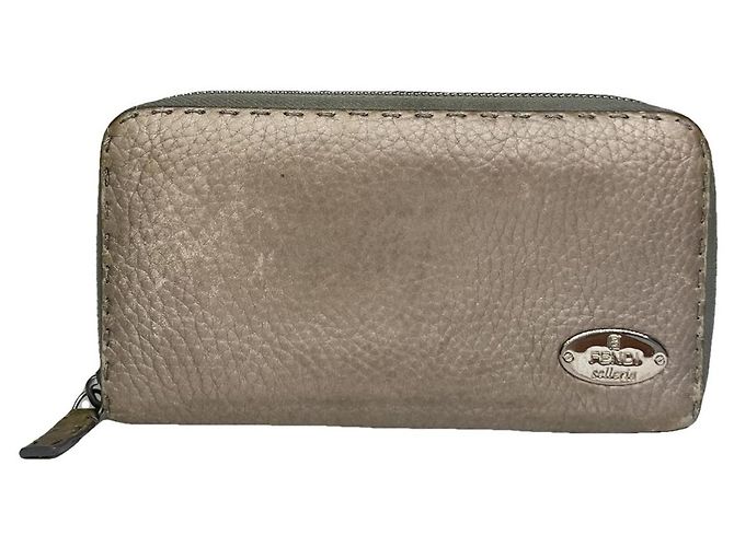 Fendi Silver Leather Wallet Silvery