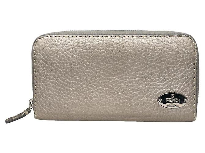 Fendi Silver Leather Wallet Silvery