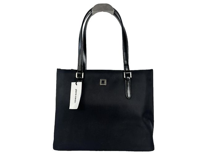 Bolso de mano de cuero negro Pierre Cardin
