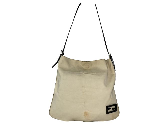 Bolso de mano Fendi Baguette de algodón beige
