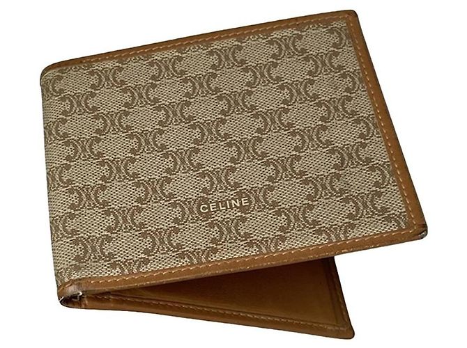 Céline Celine Triomphe Vintage Beige Leather Wallet
