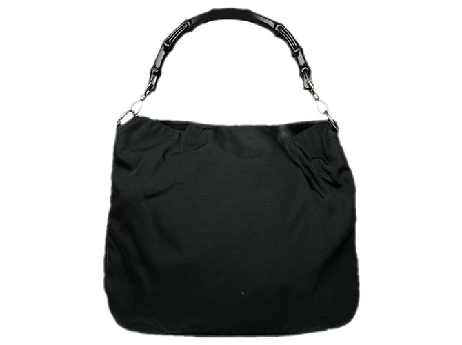 Gucci Bamboo umwandelbare Handtasche aus schwarzem Polyester