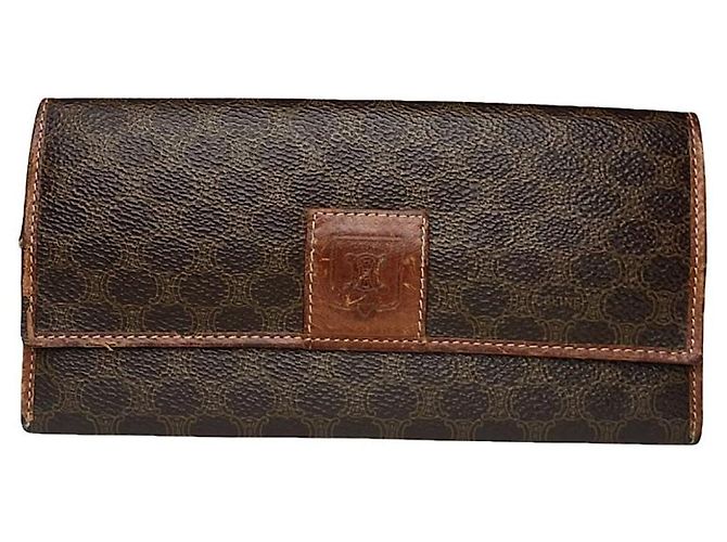 Céline Celine Triomphe Vintage Brown Leather Wallet