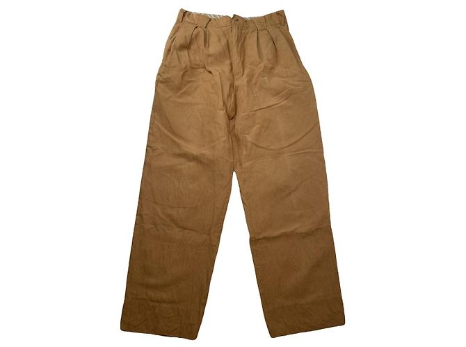 Autre Marque Pantalón de lino marrón sin firma Castaño