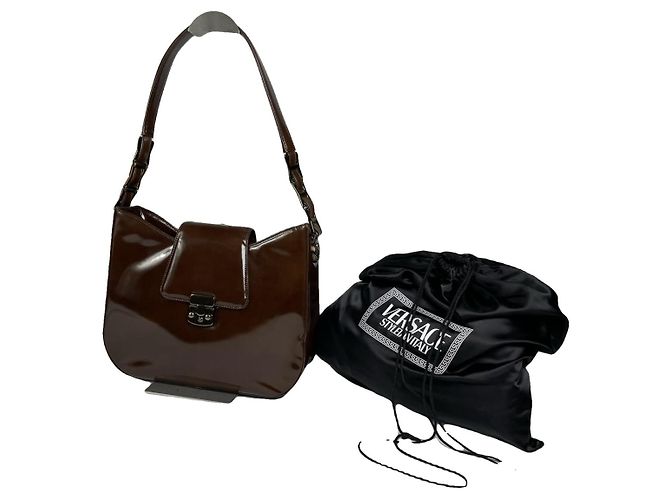 Versace braune Lackleder-Handtasche 