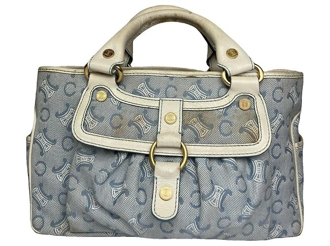 Céline Bolsa de mão de algodão azul Celine Boogie