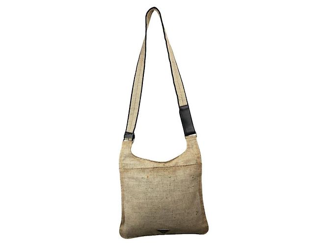 Bolso de mano de algodón beige Prada Cleo