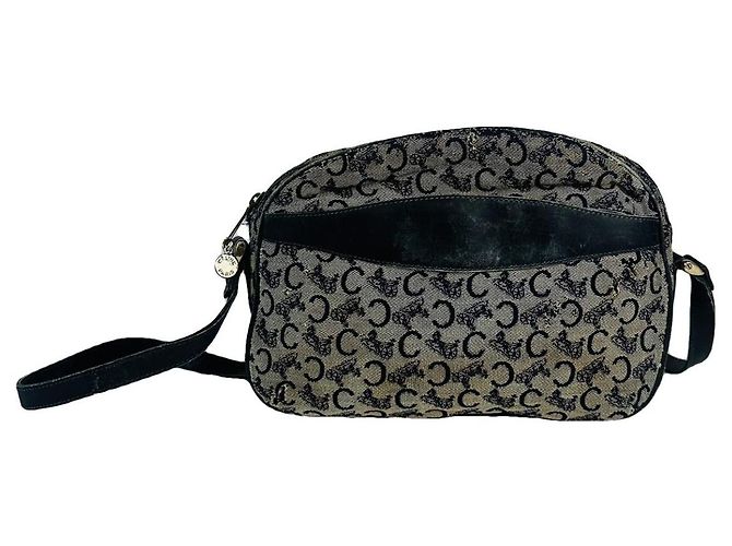 Céline Celine Triomphe Vintage schwarze Baumwollhandtasche