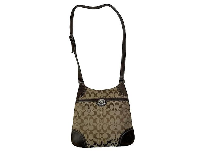 Bolsa de mão de couro bege Sufflette Signature da Coach